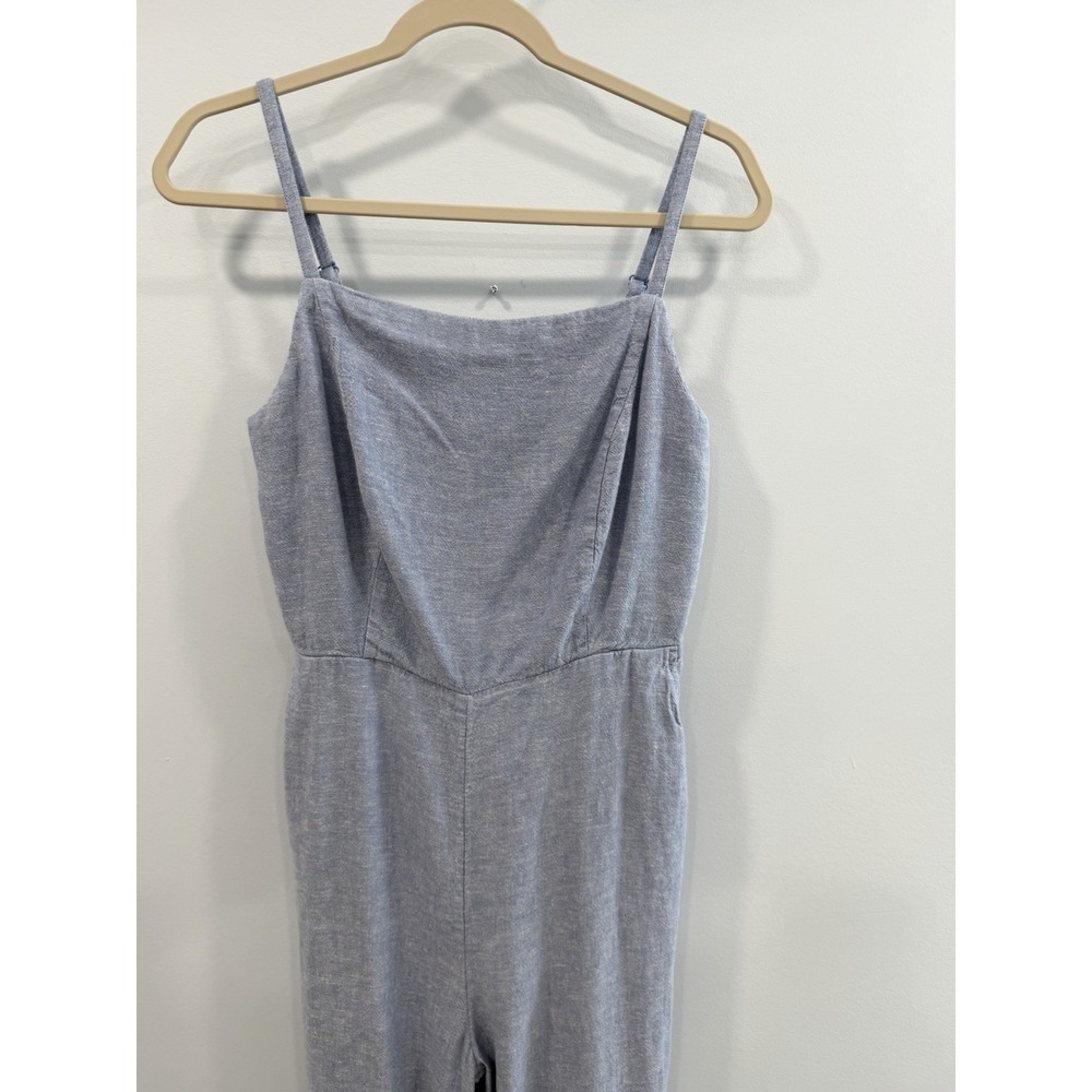 Old Navy Linen Rayon Gray Cropped Jumpsuit Large Sleeveless Ruched Back - Picture 3 of 10